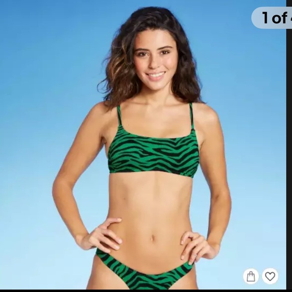 Xhilaration™ Emerald Zebra Print Green Black Juniors Ribbed 2 piece Bikini Large - Picture 1 of 8